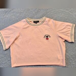 HAODUOYI Light Pink Kids Tee with Embroidered Cherry Design